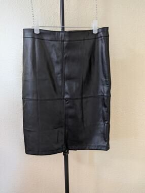 Fahsyee Faux Leather Black Skirt NWT w/ Back Slit & Zipper Detail Size S